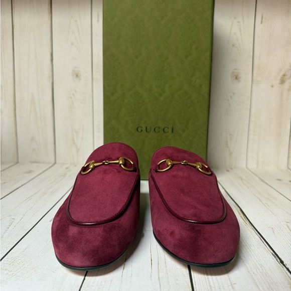 Gucci Princetown Horsebit Suede Mule Flat Burgundy Sz 37 / 7 - Picture 4 of 12